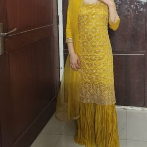 Yellow Embroidered Sharara NEGOTIABLE